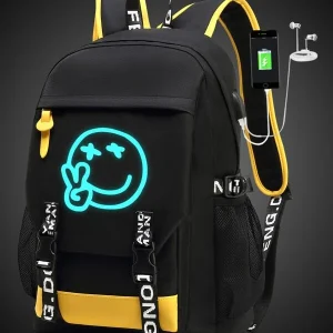 Large Capacity Contrast Color Backpack With USB Charging Port, Glow In The Dark School Bag, Casual Daypack For Men, College Students, Traveling (Random Printed Design) Halloween Gifts For Men Fall Christmas Scream Bag For Men Back To School Backpack Winter Christmas Gifts Travel Bag Black