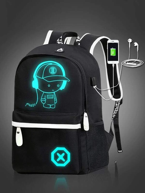 Simple & Lightweight Fluorescent & Luminous Patterned Backpack Sling Bag Fabric Water Resistant With Large Capacity And Adjustable Shoulder Strap For College/High School Male Rucksack Fathers Day University Dorm Practical Extra Large School Backpack Commute With USB Students Book Bag Man Bag School Pencil Case Teacher Halloween Gifts For Men Fall Christmas Scream Bag For Men Backpack Winter Christmas GiftsTravel Bag Black