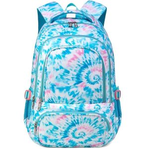 Kids Backpack For Girls Elementary Primary Middle School Bags For Teens Spiral Tie Dye Bookbags Sturdy Durable Travel Gifts Presents Mochila Para Nios 17 Inch Back Pack Girls Schoolbag Bookbag Weenkend Camping Hiking Blue