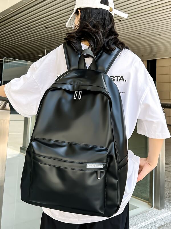 Black Pu Campus Style Backpack With Large CapacitySchool BackpackPortableFor Teen Girls Women College Students,Boys And Men,Outdoors,Travel,Outings,Back To School,School Backpack,Large Capacity,Laptop Compartment,Portable,Lightweight,For Teen Girls Women College Students,Boys And Men,Perfect For Office,College,Elementary School,Middle School,High School,Work,Business,Commute,Stadium,Sports Black