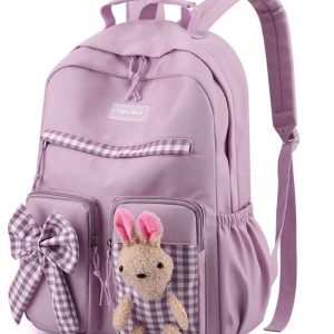 Cute Doll & Bow Decoration Kids' Backpack Purple