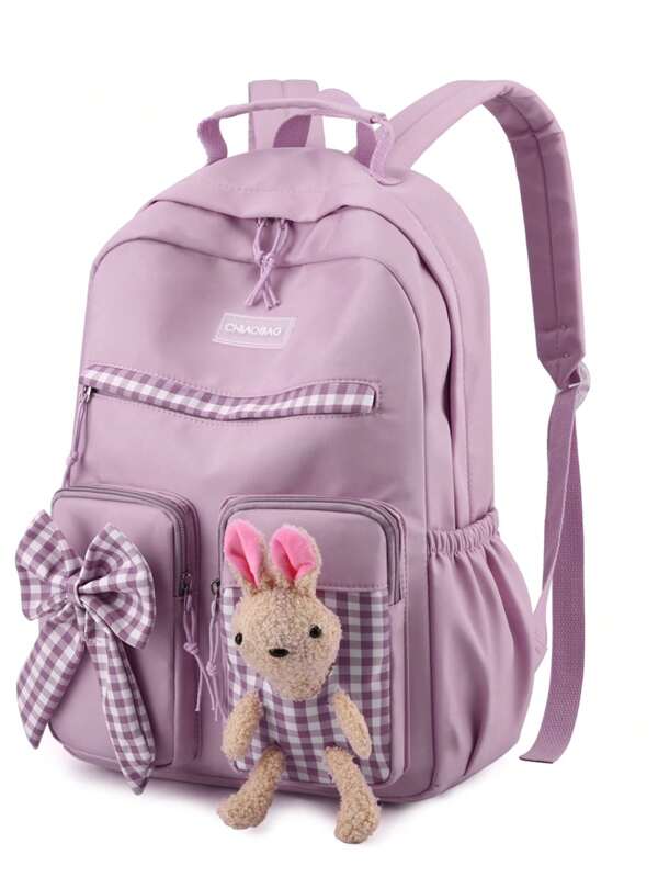 Cute Doll & Bow Decoration Kids' Backpack Purple