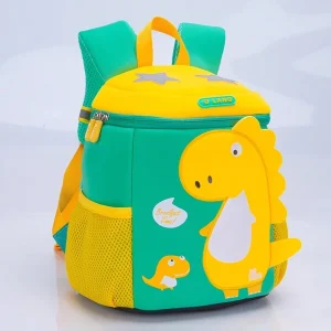 Cute Dinosaur Design Kids' Bucket Backpack For 3-6 Years Old Children, Fashionable School Bag For Kindergarten Green