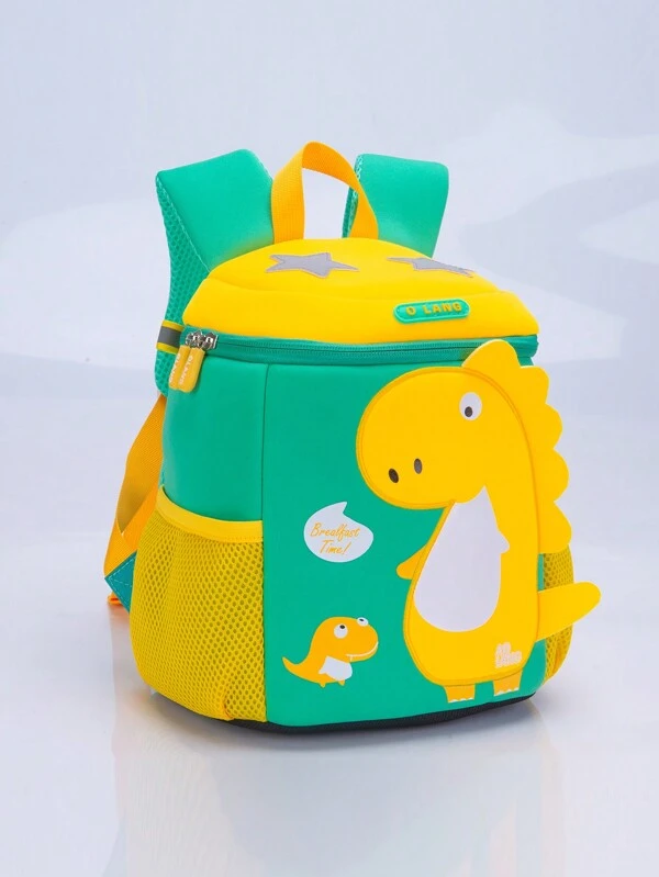 Cute Dinosaur Design Kids' Bucket Backpack For 3-6 Years Old Children, Fashionable School Bag For Kindergarten Green