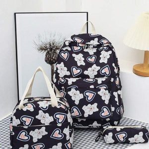 3 Pcs Kawaii School Bag, Cartoon Pattern Book Bag, Pattern Random , Comes With Lunch Bag And Pencil Case, Large Capacity, Portable, Classic, Casual , School Supplies, School Backpacks, School Bags, School Bag Sets Teenagers, Girls, Women, College Students Best For School, College, Elementary School, Junior High School, High School, Outdoor, Travel, Picnic, Teacher's Day, Back To School, Shopping, Holiday, Vacation Black