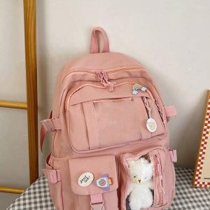 High-Capacity Student Backpack With Beautiful Appearance, Ins Style, Suitable For 14-16 Years Old, Fashionable And Versatile Large Shoulder Bag Pink