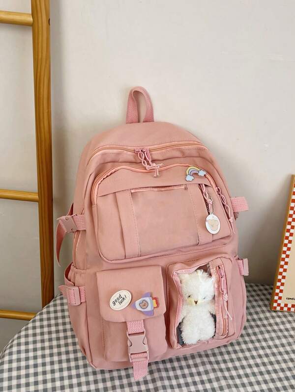 High-Capacity Student Backpack With Beautiful Appearance, Ins Style, Suitable For 14-16 Years Old, Fashionable And Versatile Large Shoulder Bag Pink