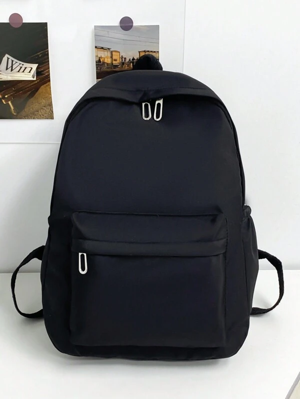 Simple Solid Color Versatile Large Capacity Student Backpack Back To School Bookbag Black