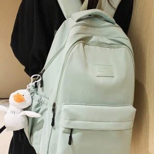 1pc Solid Color New Style Backpack With Pendant For Women Casual Bookbag, Ins Style Large Capacity Bag For College StudentsSchool Bag,School Bookbag,Backpack For School,Large Capacity,Classic Casual,Lightweight, Suitable For Teen Girls Women College StudentsMiddle School, High School,Outdoors, Travel, Outings,Holiday,Elementary School, Back To School Supplies Green