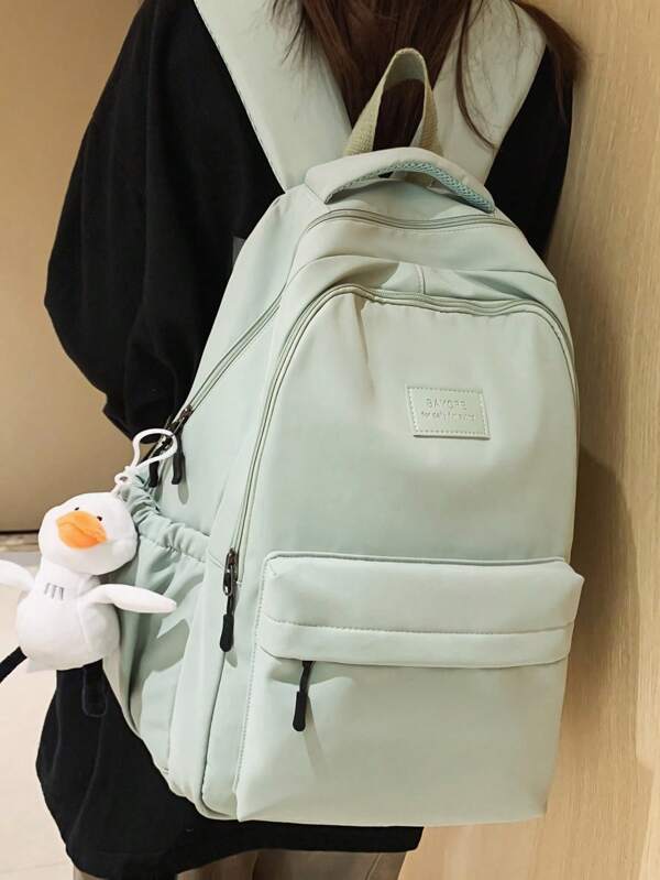 1pc Solid Color New Style Backpack With Pendant For Women Casual Bookbag, Ins Style Large Capacity Bag For College StudentsSchool Bag,School Bookbag,Backpack For School,Large Capacity,Classic Casual,Lightweight, Suitable For Teen Girls Women College StudentsMiddle School, High School,Outdoors, Travel, Outings,Holiday,Elementary School, Back To School Supplies Green