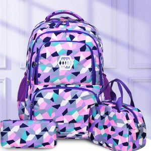 3pcs/Set Children School Backpack Set For Girls, With Princess Design, Suitable For Students Purple