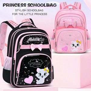 New Children's Schoolbag For Elementary School Students Girls 1,2,3,4,5,6 Grades 6-12 Years Old Net Red Cute Kitten Waterproof Lightweight Girls Girls Shoulder Bag Black