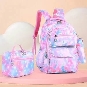 3pcs Girl's Backpack Set, School Backpack, Outdoor Travel Bag, Lunch Box & Pencil Case, Lightweight With Large Capacity & Multiple Pockets, Suitable For School And Outdoor Activities Pink