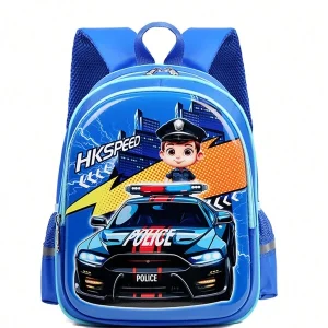 Cartoon Cute Children's Backpack With PVC Hard Shell And Cloth Material, School Bag Blue