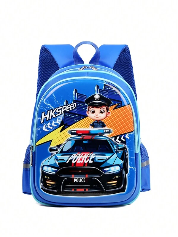 Cartoon Cute Children's Backpack With PVC Hard Shell And Cloth Material, School Bag Blue