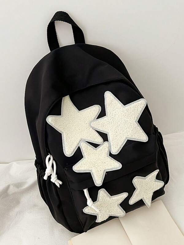 Japanese Cute Children's Bag, Girl Niche, Five Pointed Star Backpack, Versatile, Fashionable And Trendy College Student Backpack, Super Popular High School Backpack, Convenient For Traveling, Single Shoulder Bag, Handbag Black