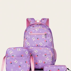 Fashion New Cartoon Printed Campus Backpack Set, 3pcs, Schoolbag For Back To School Season Multicolor