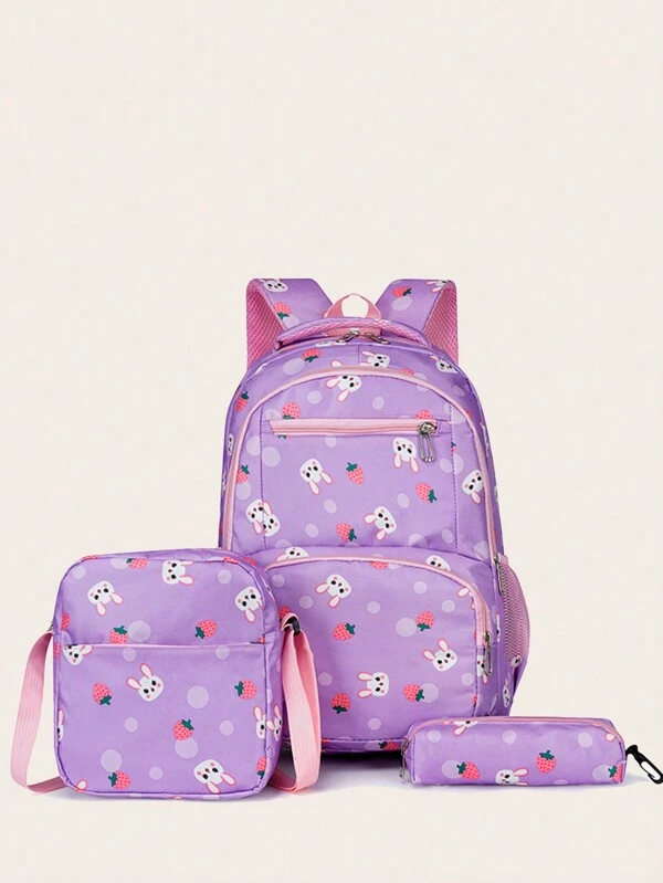 Fashion New Cartoon Printed Campus Backpack Set, 3pcs, Schoolbag For Back To School Season Multicolor