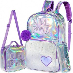 3PCS Backpack For Girls Cute Backpacks For Elementary Preschool Students Kids School Cute Backpack With Lunch Bag And Penbag Lilac Purple