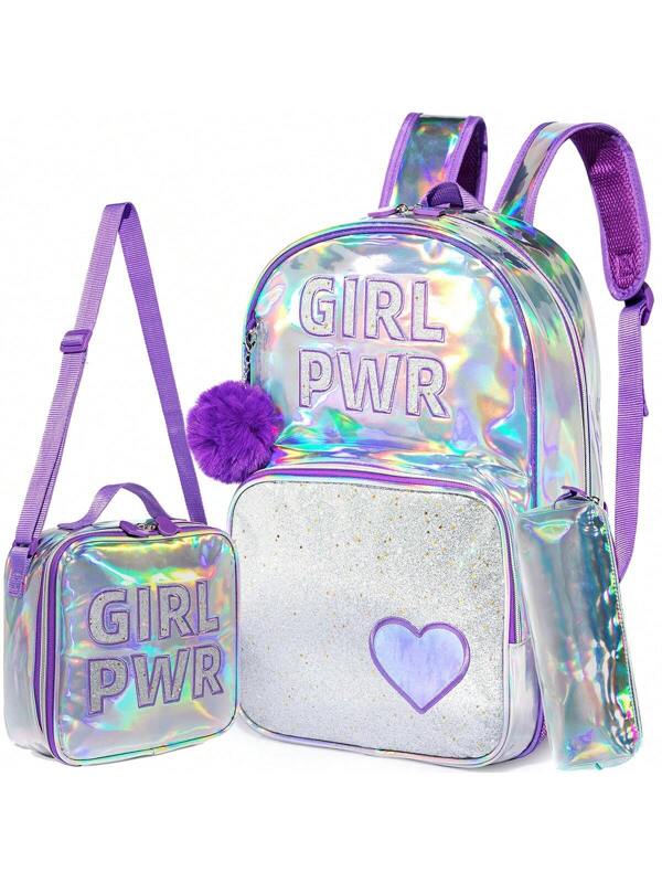 3PCS Backpack For Girls Cute Backpacks For Elementary Preschool Students Kids School Cute Backpack With Lunch Bag And Penbag Lilac Purple