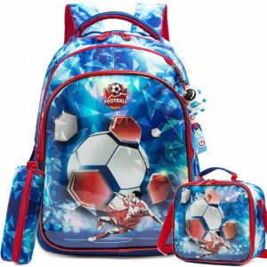 3PCS Backpack For Boys Cute Schoolbag For Primary School With Lunch Bag Pen Bag Lightweight Large Capacity Best Gift For Kids Blue