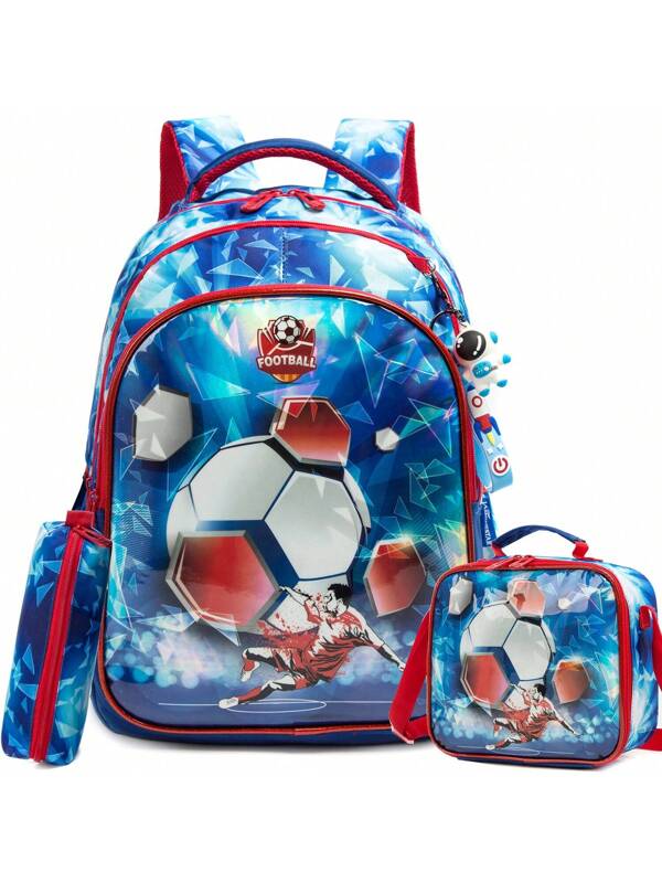 3PCS Backpack For Boys Cute Schoolbag For Primary School With Lunch Bag Pen Bag Lightweight Large Capacity Best Gift For Kids Blue