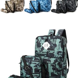 Back To School 3-Piece Boys Camouflage Alphabet Nylon Zipper Closed Backpack Campus Student Backpack Pen Bag Suitable For Daily Use Crossbody Bag A