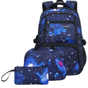 3pcs Kids' Backpacks Suitable For Primary & Secondary Students, Includes Lunch Box, Space Theme, For Boys & Girls, Back To School Gift Royal Blue