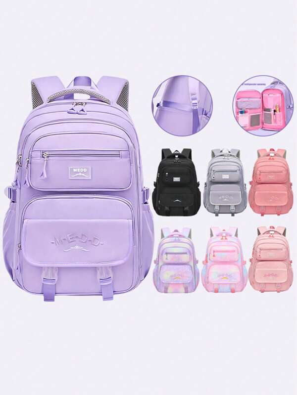 1pc Large Capacity Girls' Backpack, Casual Fashion Backpack, 15.6 Inch Laptop Backpack, Women's Double Shoulder Bag, School Bag, With Luggage Strap, Outdoor Traveling Bag, Suitable For Teenage Girls, School And Travel Purple